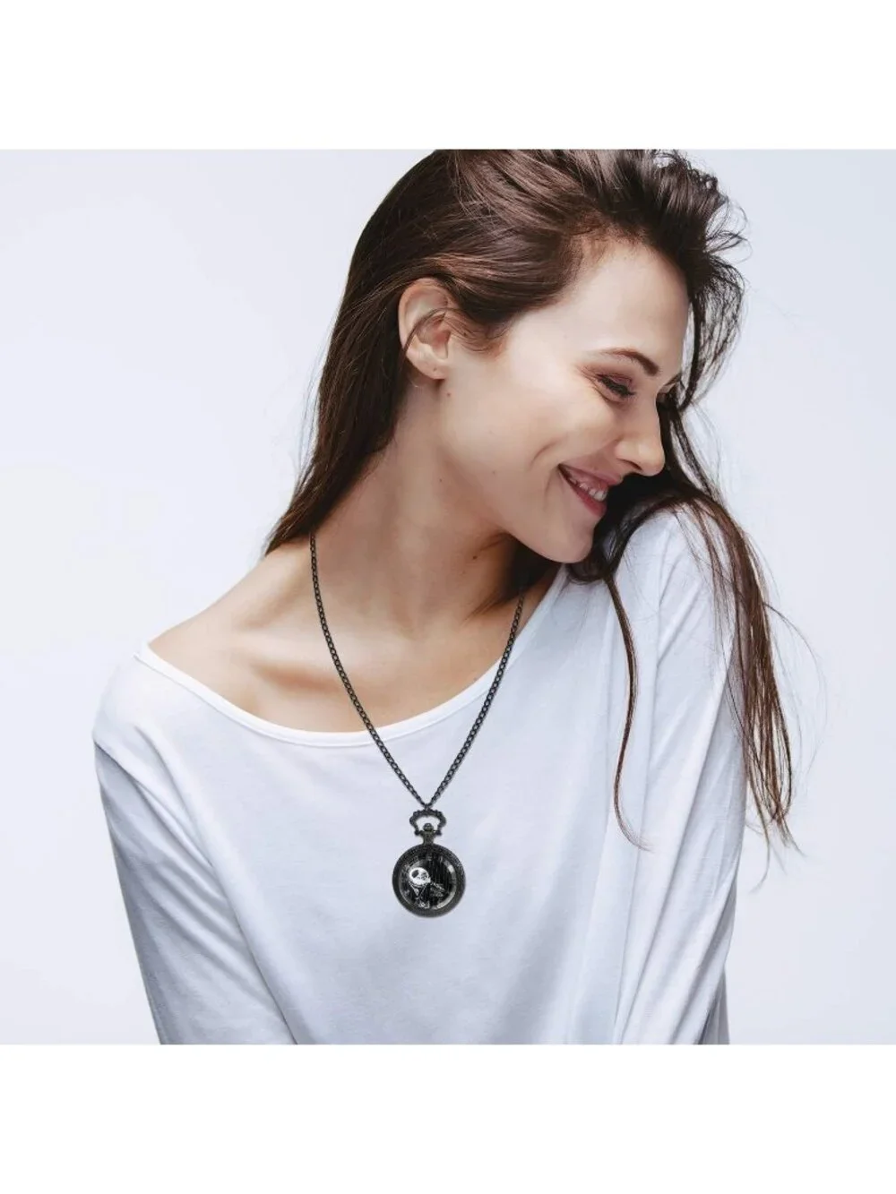 Unisex Black Analog Christmas Antique Quartz Pendant Chain Necklace Pocket Watch